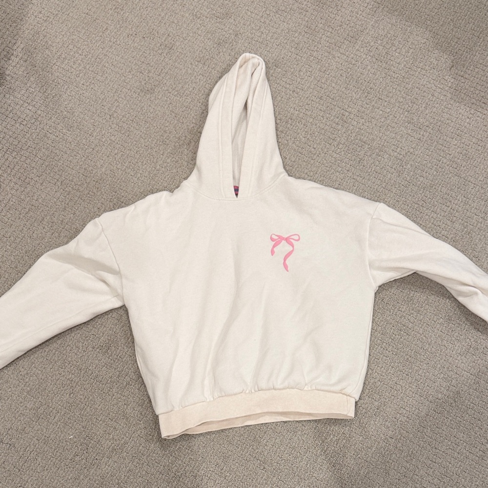 Edikted Cream Hoodie with Pink Bow Detail